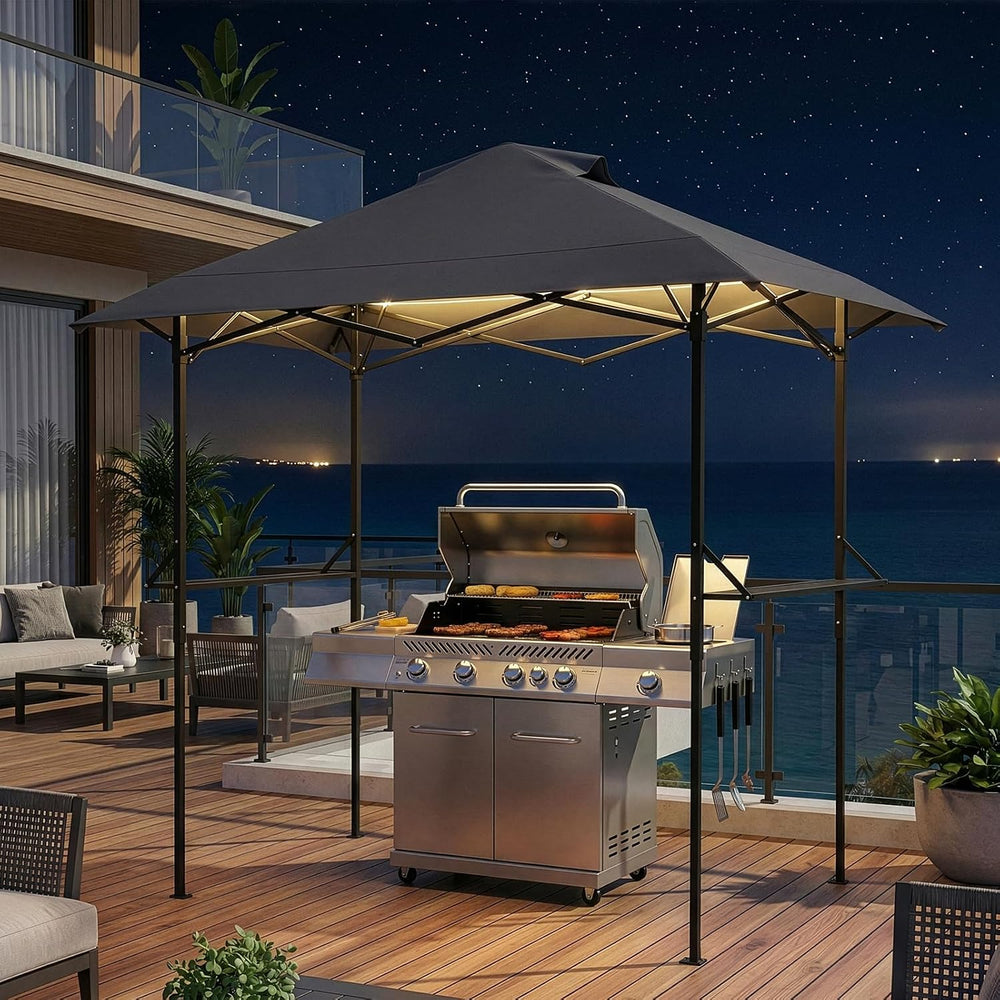 VINGLI 8x5 Pop Up Grill Gazebo BBQ Gazebo with 2 Side Shelves, Outdoor Grill ...