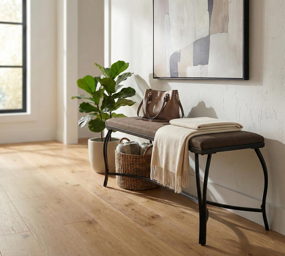 Mango Steam Vienna Mocha Brown - Entryway Bench - Powder Coated, Upholstered,...