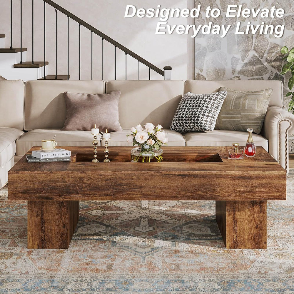 LVB 47"X31" Large Rectangle Wood Coffee Table for Living Room Rusti...