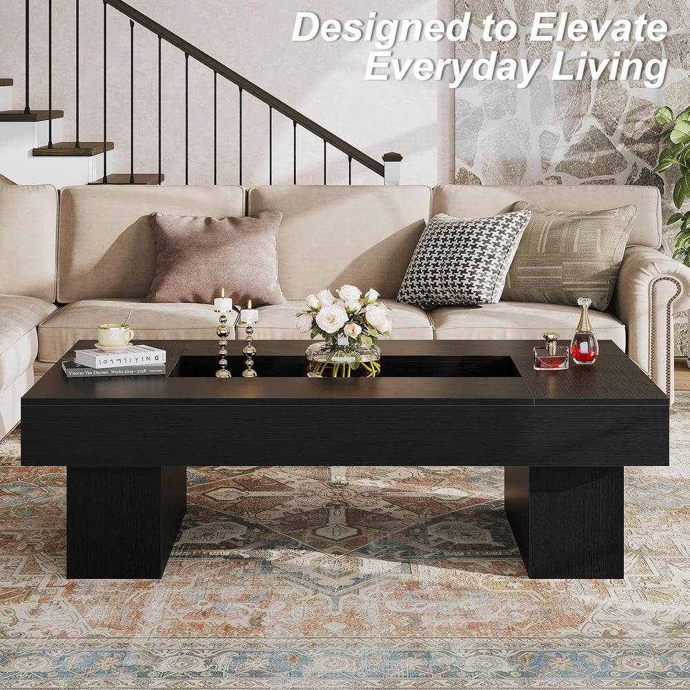 LVB 47"X31" Large Rectangle Black Oak Coffee Table with Storage Liv...