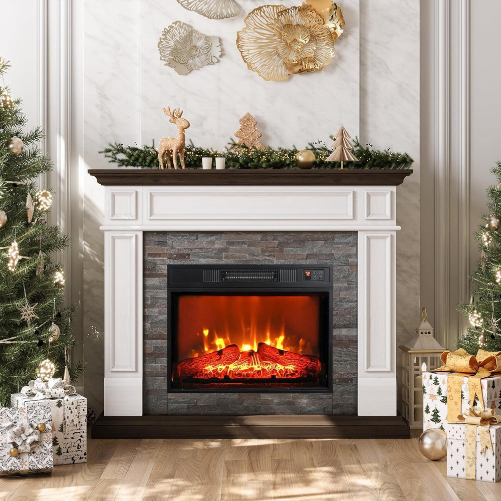 Naice 44" Electric Fireplace Mantel, Farmhouse TV Stand w/ 23" Heat...