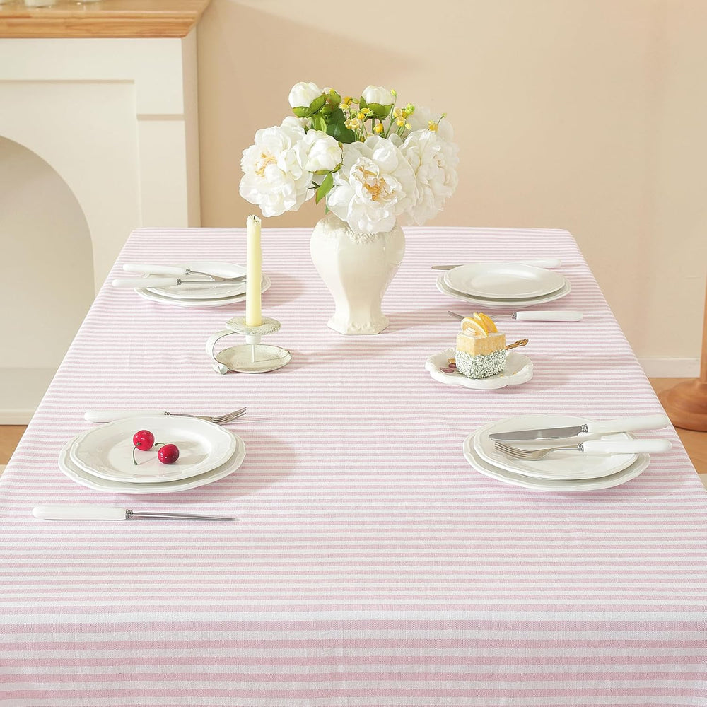 meioro Striped Square Tablecloth, Cotton Blend Fabric Pink Table Cloth with T...