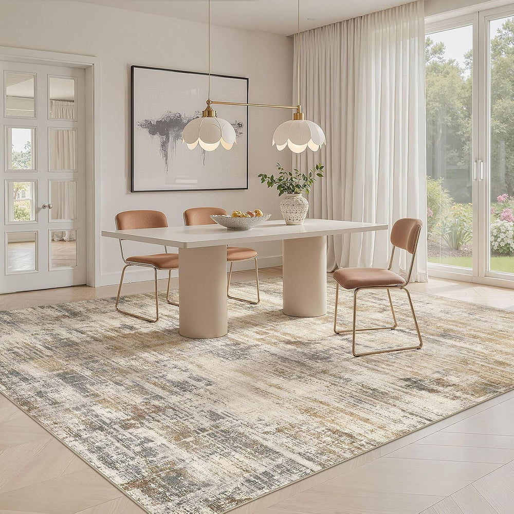 Uermei 9x12 Area Rug for Living Room Washable Abstract Golden Brown Carpet
