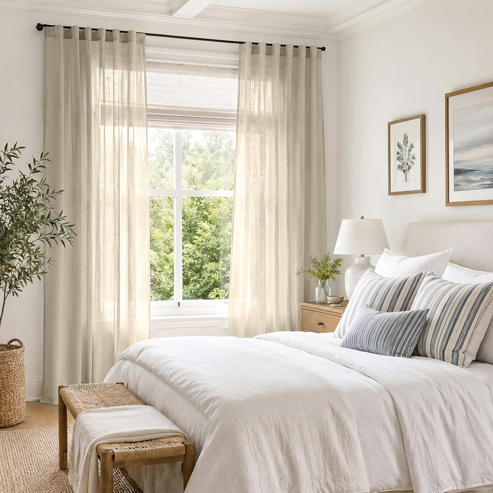 jinchan Taupe Semi Sheer Curtains Light Filtering 84 Inches Long 2 Panels