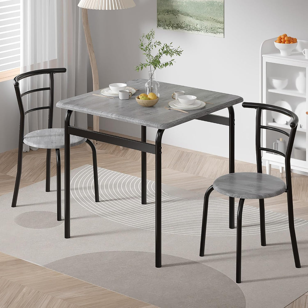 VECELO 3-Piece Dining Table Set for Kitchen Breakfast Nook, Wood Grain Square...
