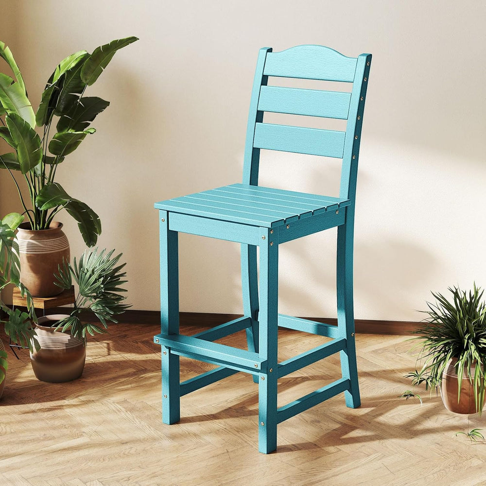 Tangkula Patio HDPE Barstool, Outdoor High Top Bar Chair w/Backrest & Foo...