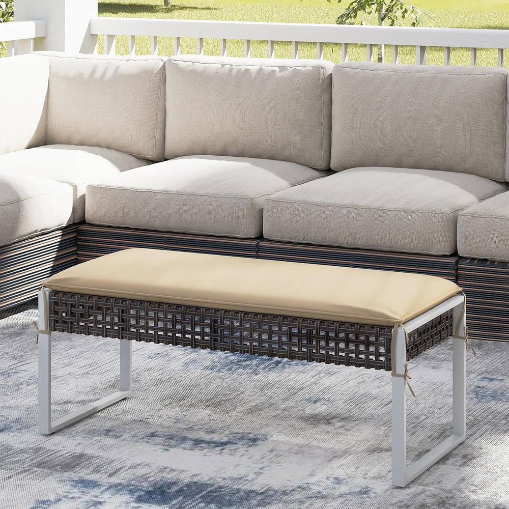 RELAX4LIFE Wicker Outdoor Ottoman Footstool - Rattan Patio Foot Rest for 2 w/...