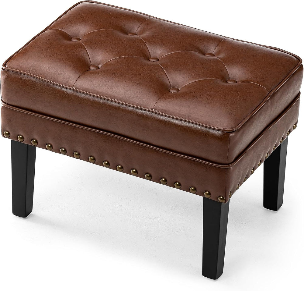 Glitzhome Mid-Century Faux Leather Ottoman, Modern Accent Stool PU Leather Fo...