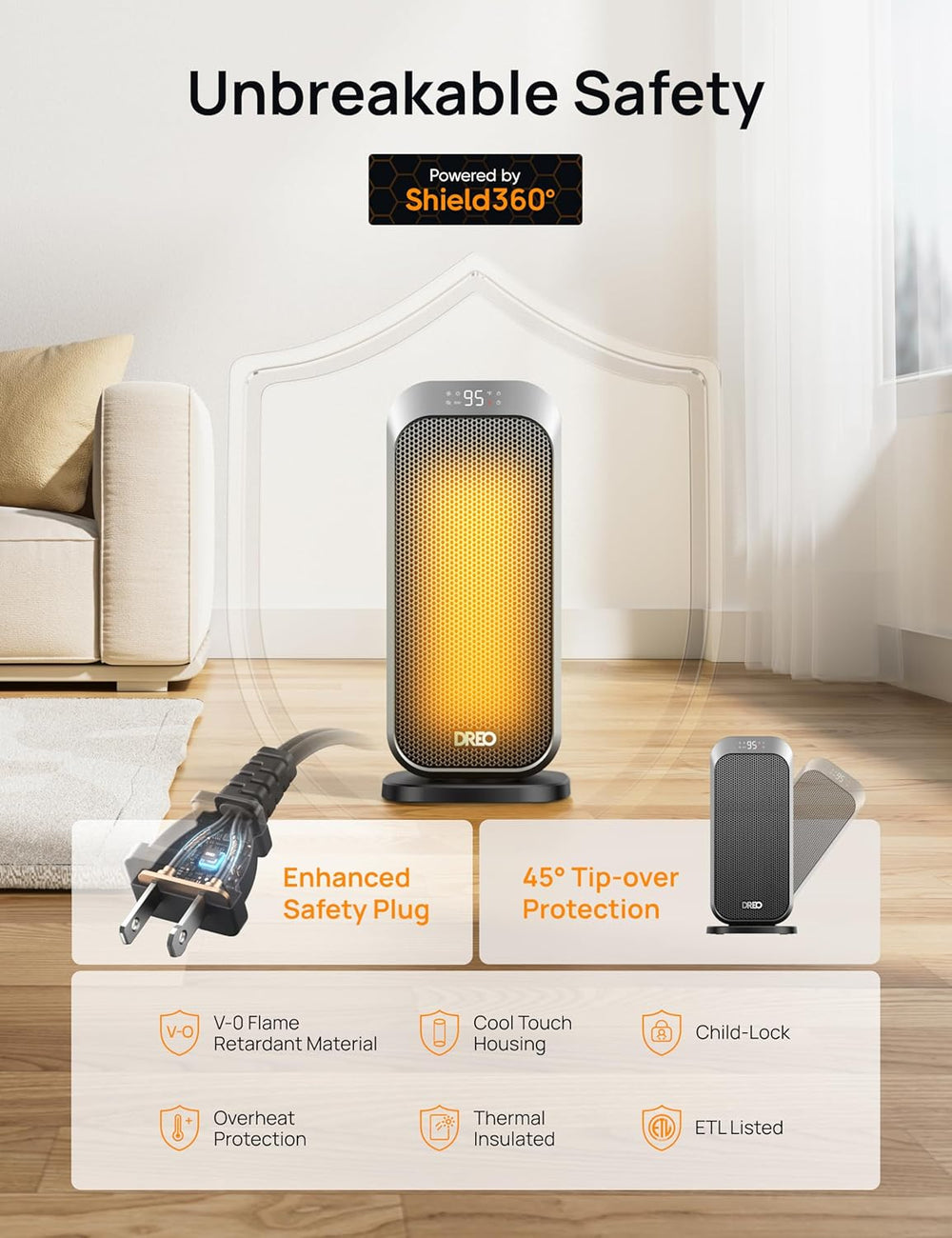 DREO Quiet Space Heater, 1500W Portable Heaters for Indoor Use with Remote