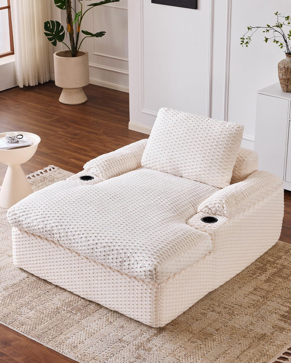 Karl home 59.8" Chaise Lounge Chair Indoor,20.1" Deep Seat, White
