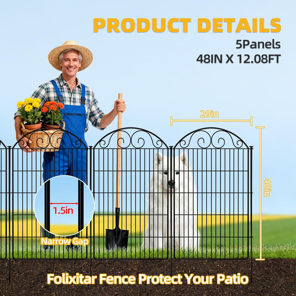 COLRASN 5 Panels No Dig Decorative Garden Dog Fence Outdoor for Yard, 48in(H)...