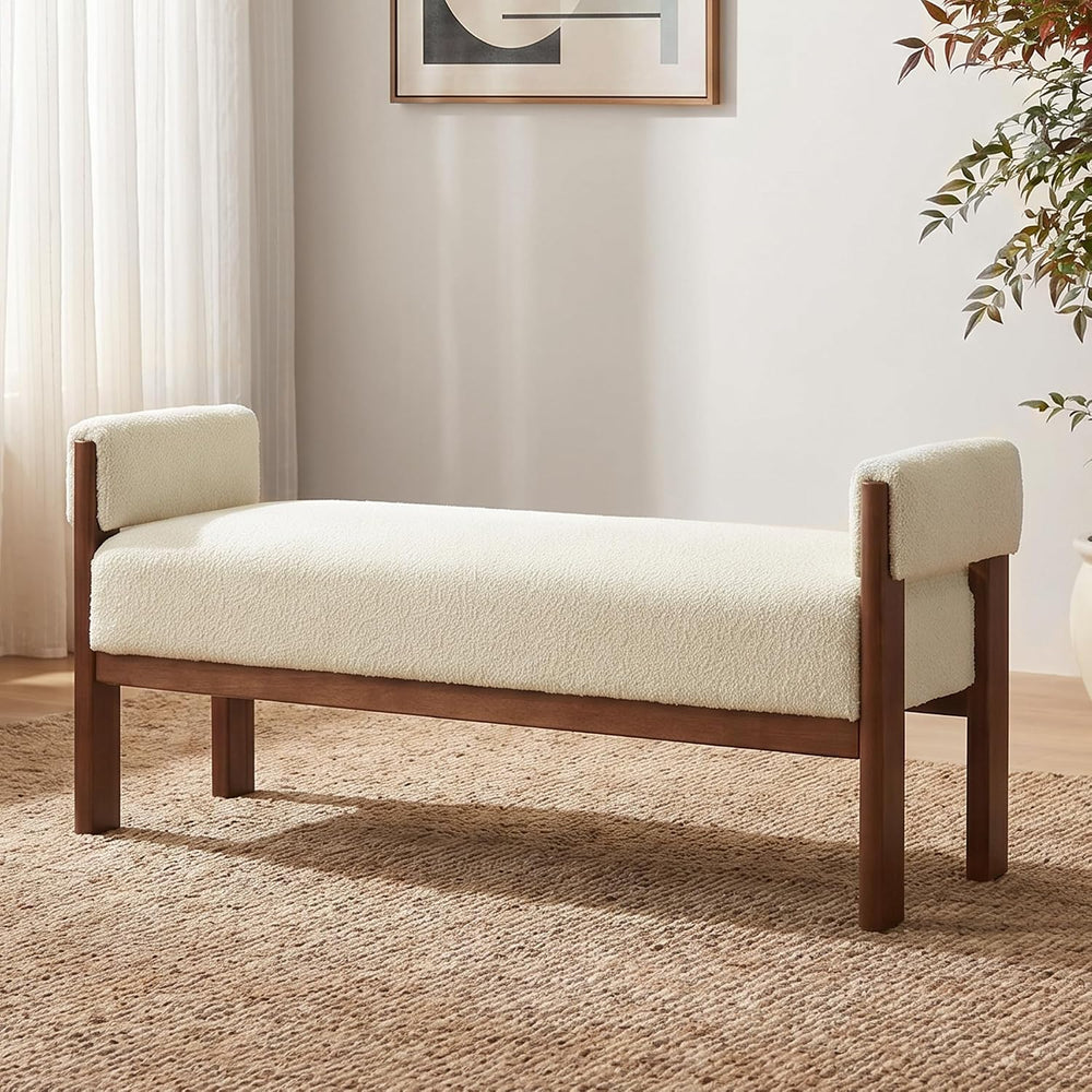 VKNOW 51.8”End of Bed Bench Upholstered Bedroom Bench with Arms, Beige
