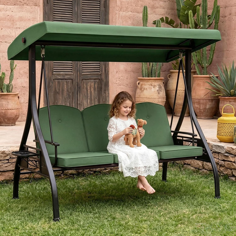Patio Swing with Canopy Convertible Outdoor Porch Swing with Stand