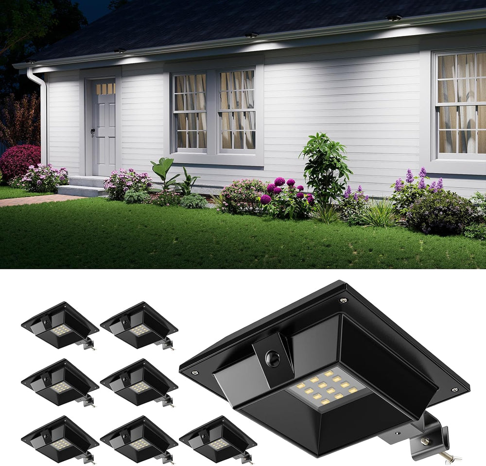 FALOVE 8 Pack Cool White Solar Powered Gutter Lights Outdoor Waterproof