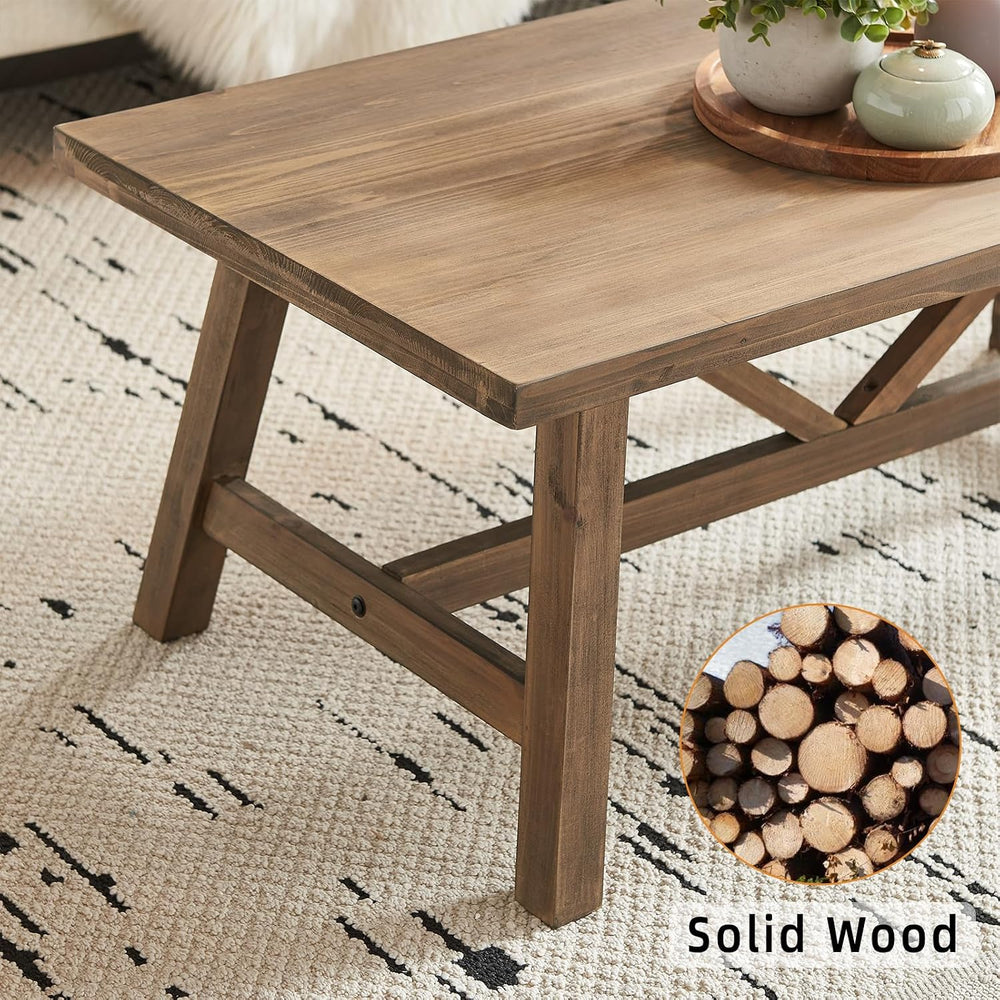 Wnutrees 43" Farmhouse Solid Wood Coffee Table, Rustic Rectangular, Natural