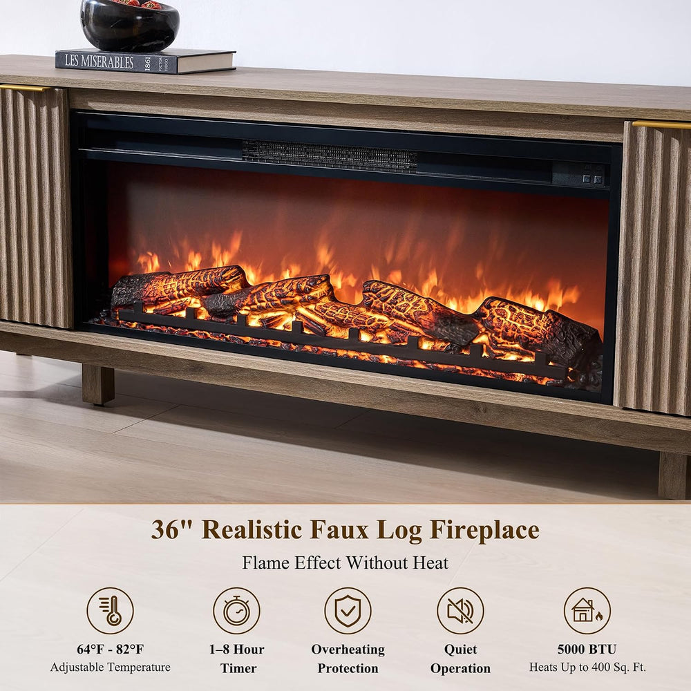 OKD 70" Fluted Fireplace TV Stand with 36" Electric Fireplace, Alde...