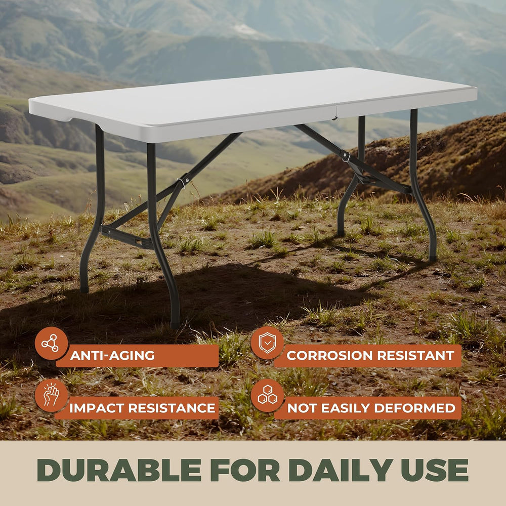 2-Pack 6 Feet Foldable Table, Heavy Duty Steel Legs with Built-in Handle, Eas...