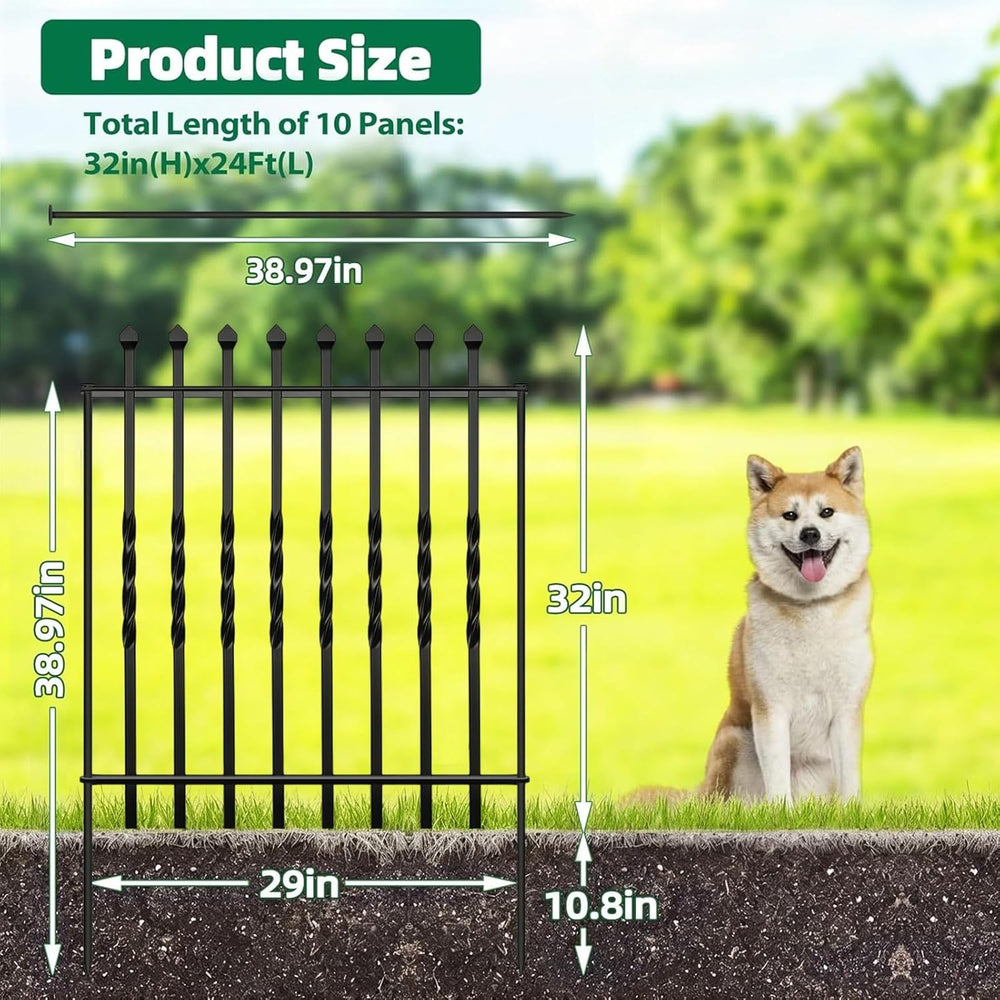 GILPWA 10 Panels No Dig Decorative Garden Fence, 32in(H)×24Ft(L)