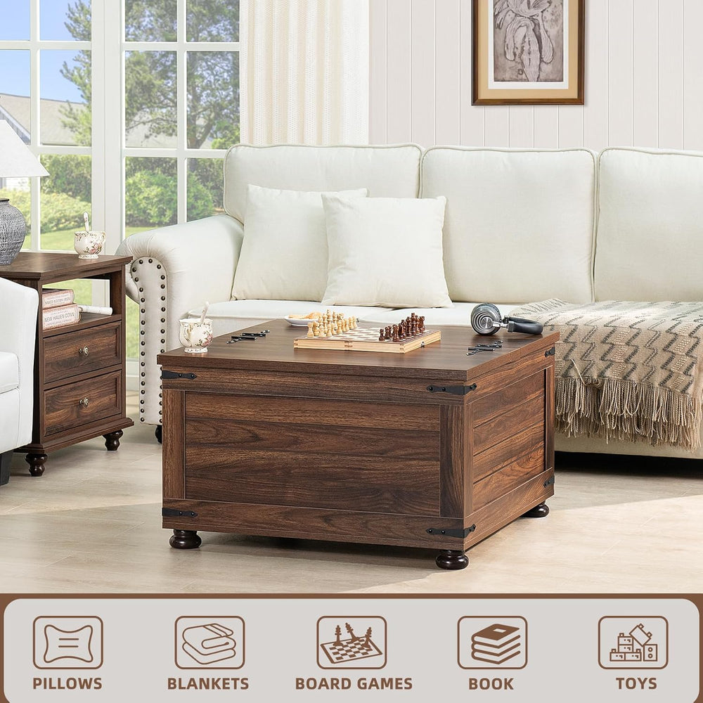 Joaxswe Farmhouse Coffee Table with Hidden Storage,Large Square Center Table ...