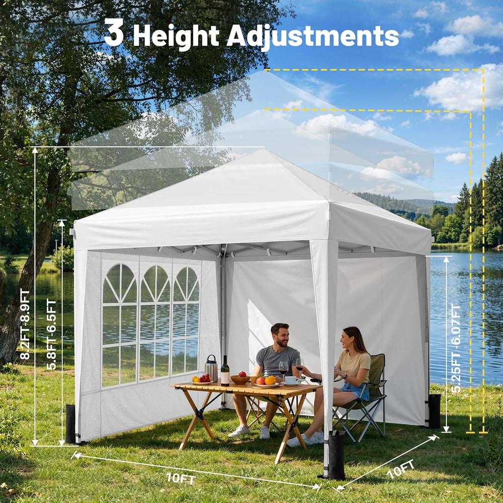 Driftalia 10x10 Pop Up Canopy Tent with 4 Sidewalls, White