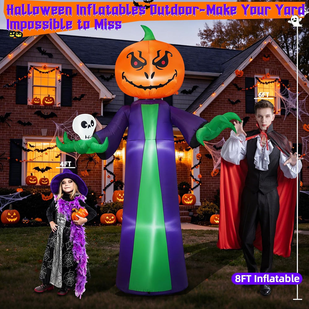Halloween Inflatables 8FT Giant Pumpkin Monster with 180° Rotating Head &...