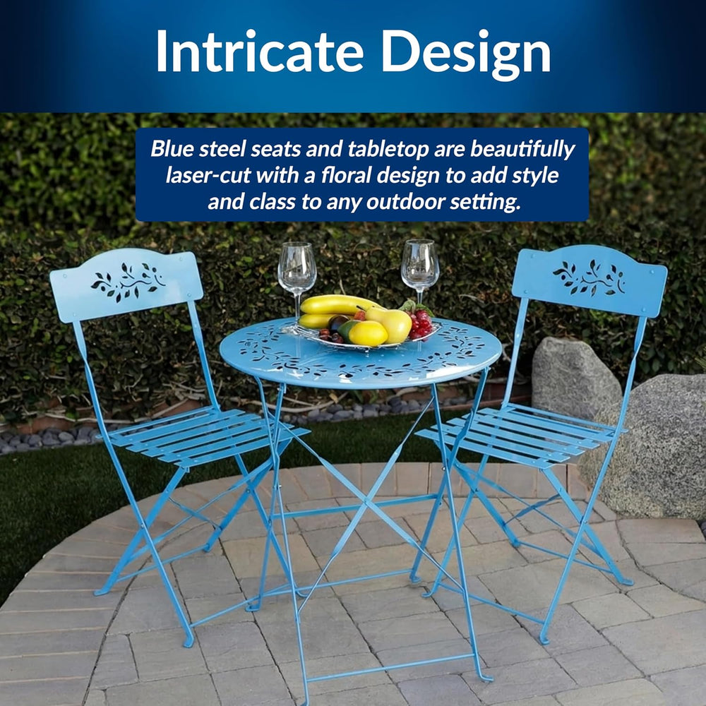 Alpine Corporation 3-Piece Bistro Set with Folding Table and 2 Chairs, Durabl...