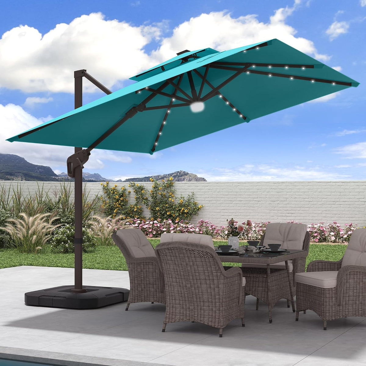 9x9 ft cantilever offset patio umbrella with lights, main product view