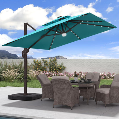9x9 FT Cantilever Offset Patio Umbrella with Lights & Base