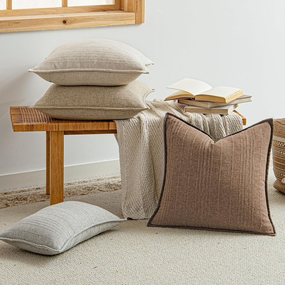 a moment Linen Pillow Covers Set of 2,Boho Farmhouse Throw Pillowcases Neutra...