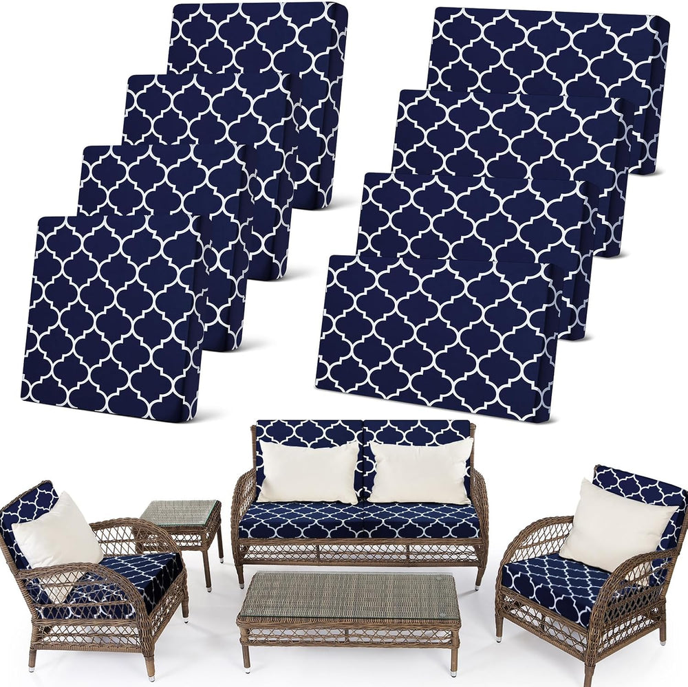 Newwiee 8 Pcs Outdoor Patio Cushion Covers,Stretch Waterproof Replacement Cov...