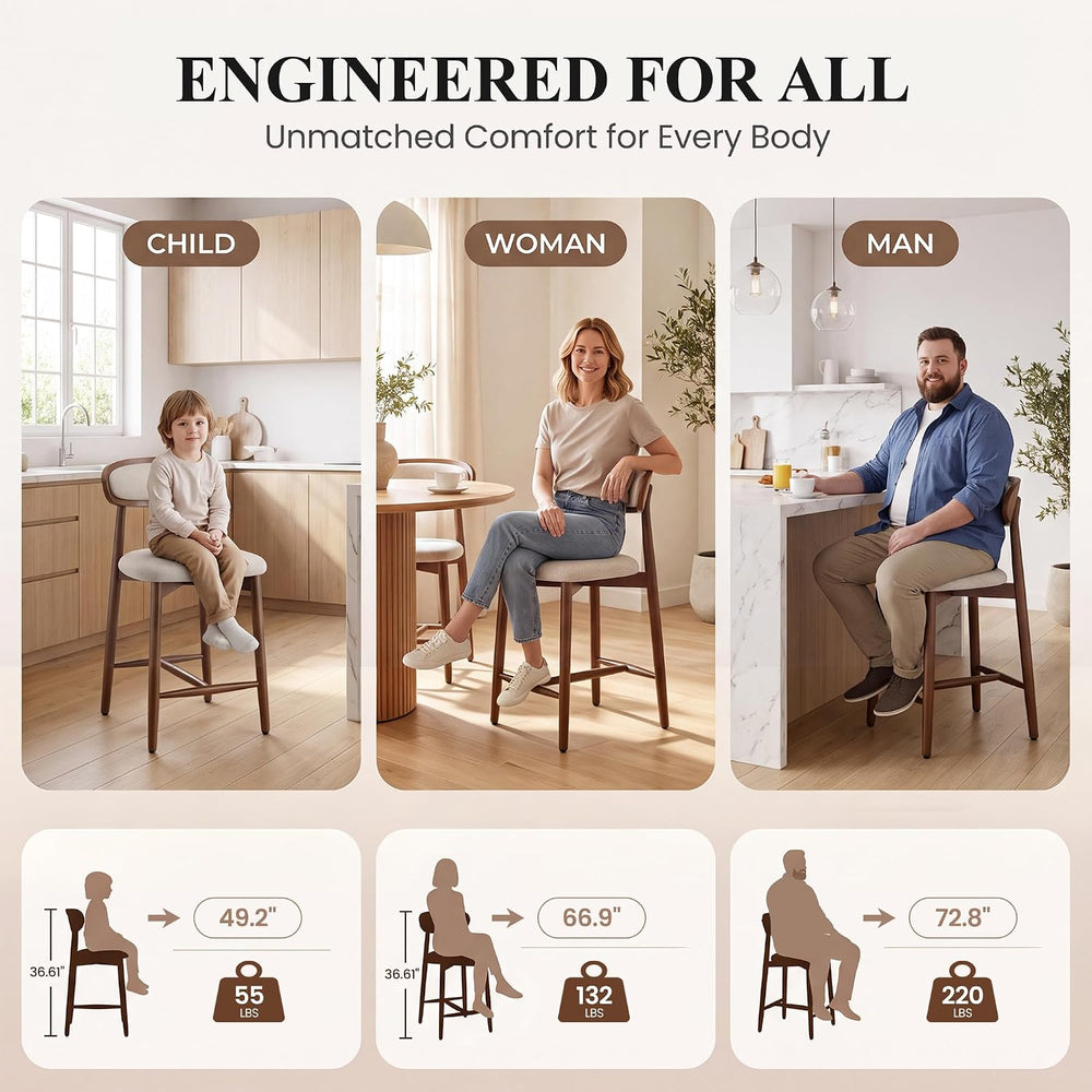 Bar Stools Set of 2, 24.8″ Counter Height Barstools with Wood Legs