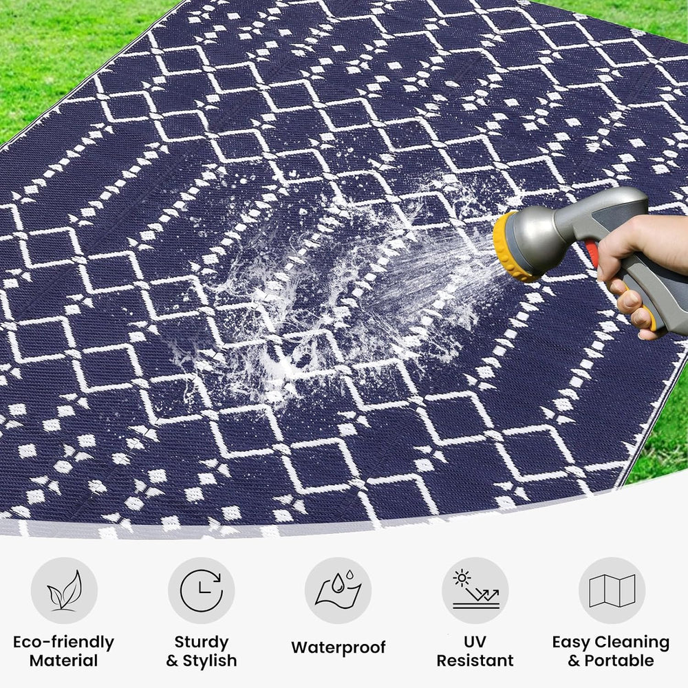 Smiry Outdoor Rug 5x8 ft Waterproof Reversible Boho Mat, Navy
