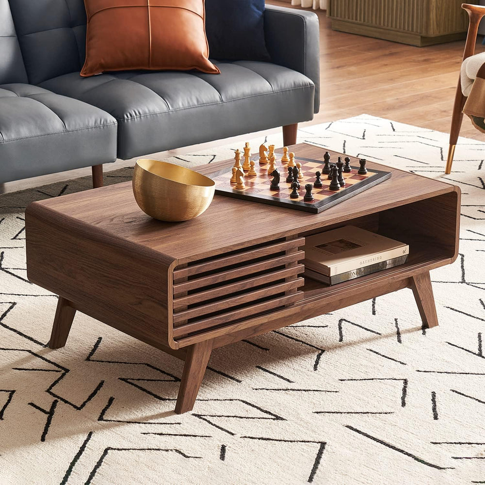 mopio Ensley Dual-Side Storage Coffee Table – Mid Century Modern Fluted Wood ...