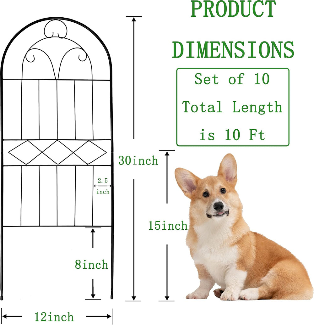 Decorative Garden Fence 30in (H) x 10ft (L), 10 Pack Rustproof Metal No Dig F...