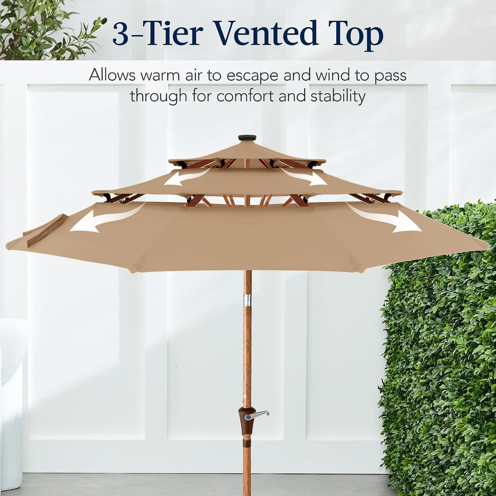 Best Choice Products 10ft 3-Tier Solar Patio Market Umbrella, Outdoor Sun Sha...