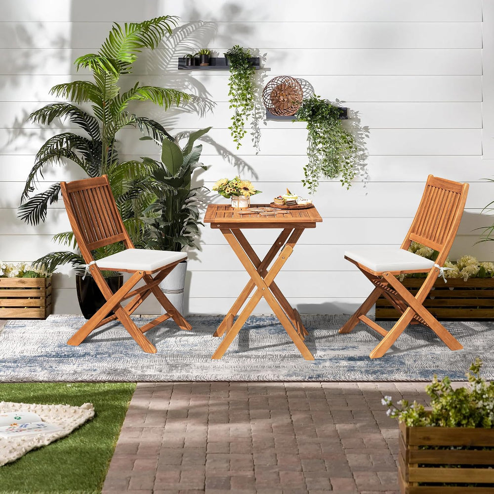 Devoko Outdoor 3 Piece Folding Patio Bistro Set Acacia Wood Bistro Table and ...