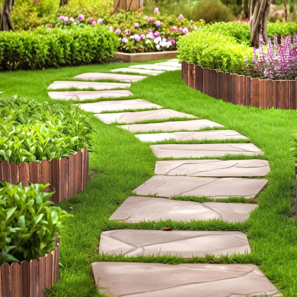 LINSHRY Wood Garden Edging Fence, Flower Bed Edging Borders, 8in H x 8ft L
