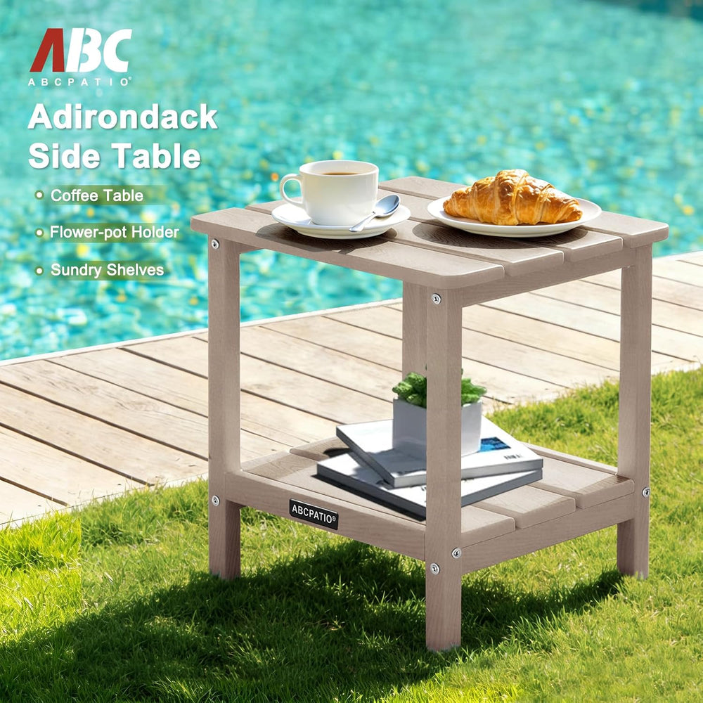 Patio Side Table HDPE Double Layer Storage Square Woodgrain Sand