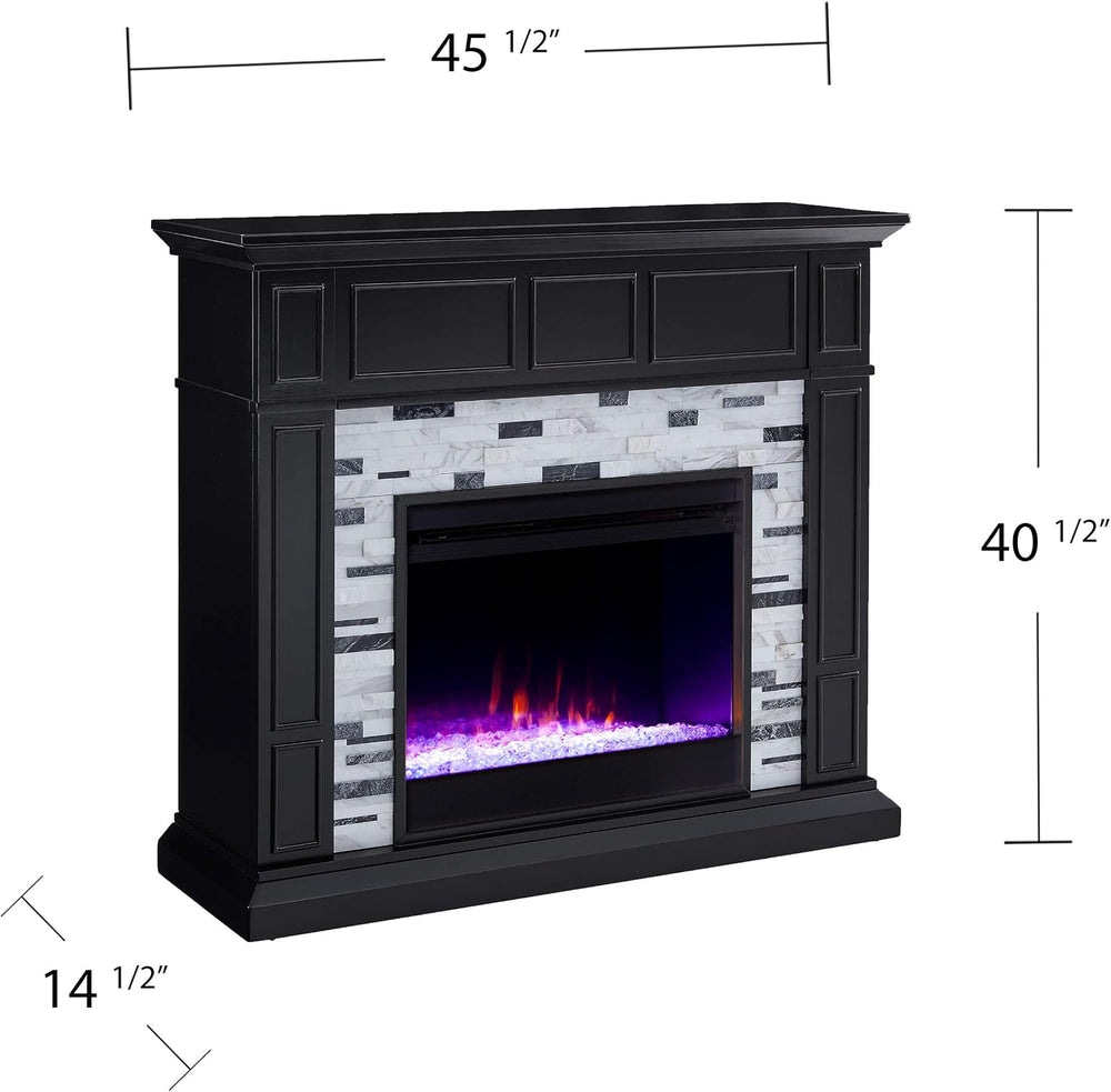 SEI Furniture Drovling Marble Tiled Color Changing Electric Fireplace, Black-...