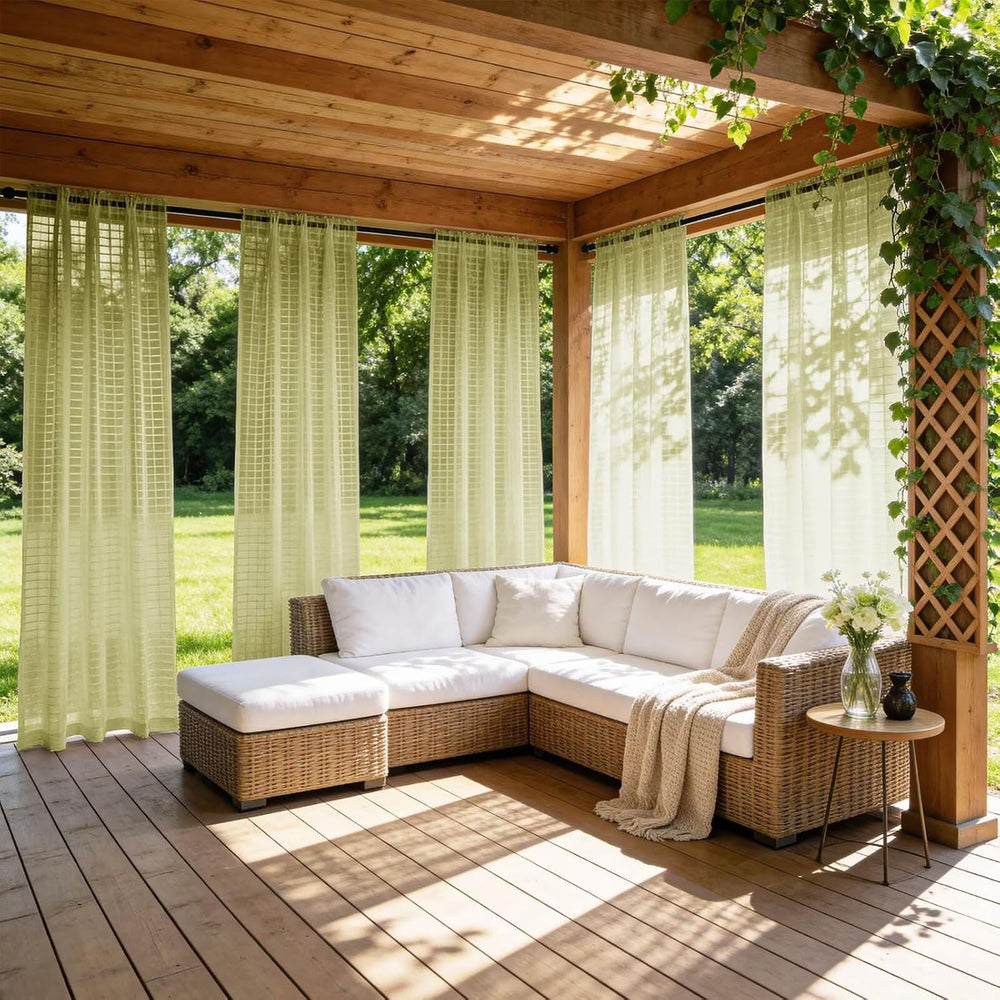 4 Panels Outdoor Sheer Curtains for Patio, Jacquard Check Curtains for Patio ...