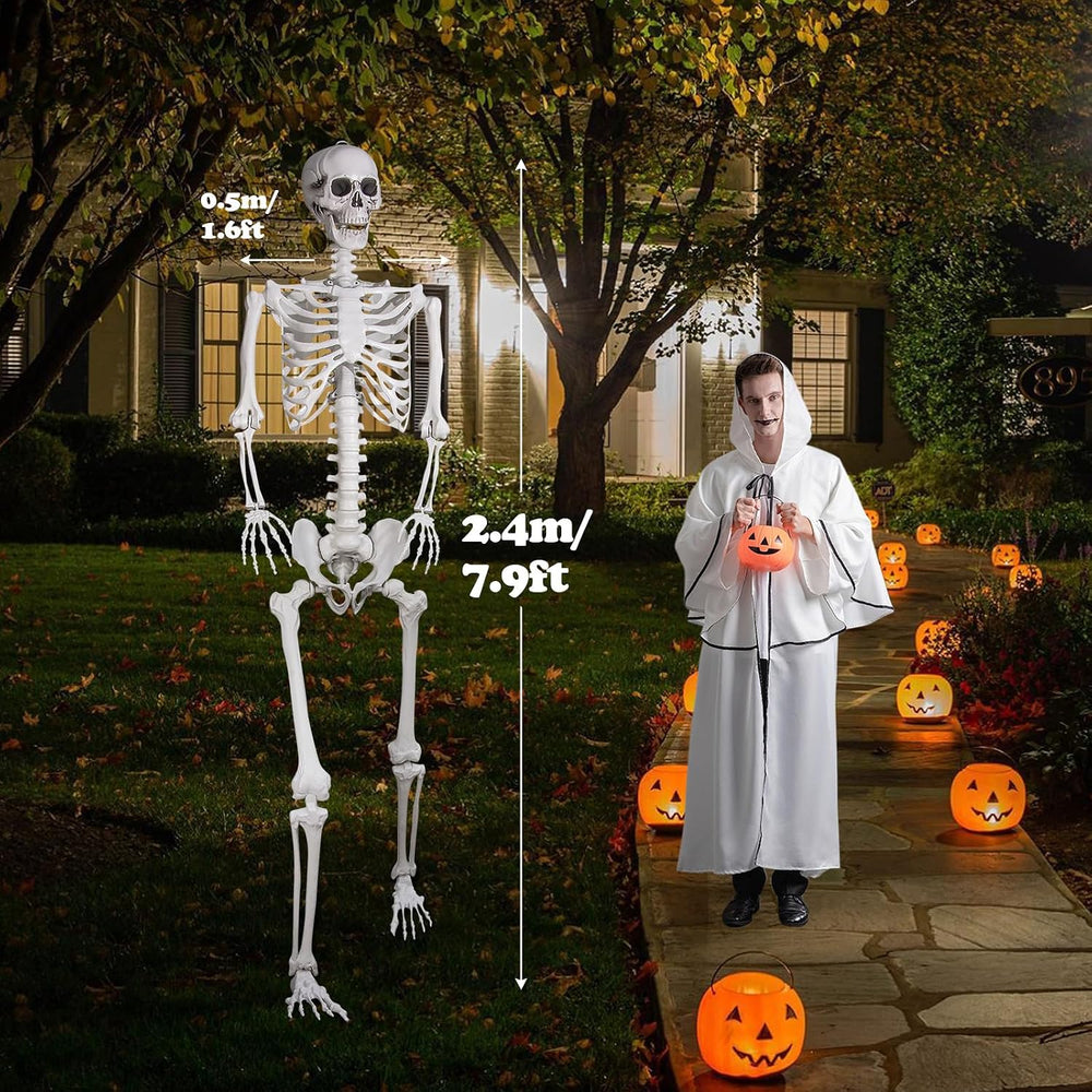 7.9ft Halloween Giant Skeleton, Tall Outdoor Skeleton with Full Body Posable ...