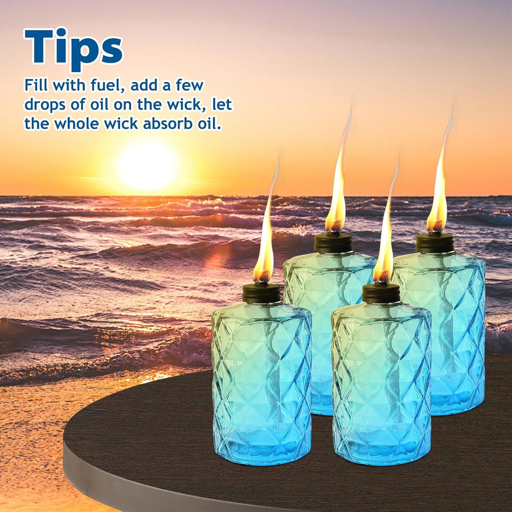 ZSPENG 4 Pack Blue Glass Garden Torch 12 oz Outdoor Torch Garden Décor,60-Inc...