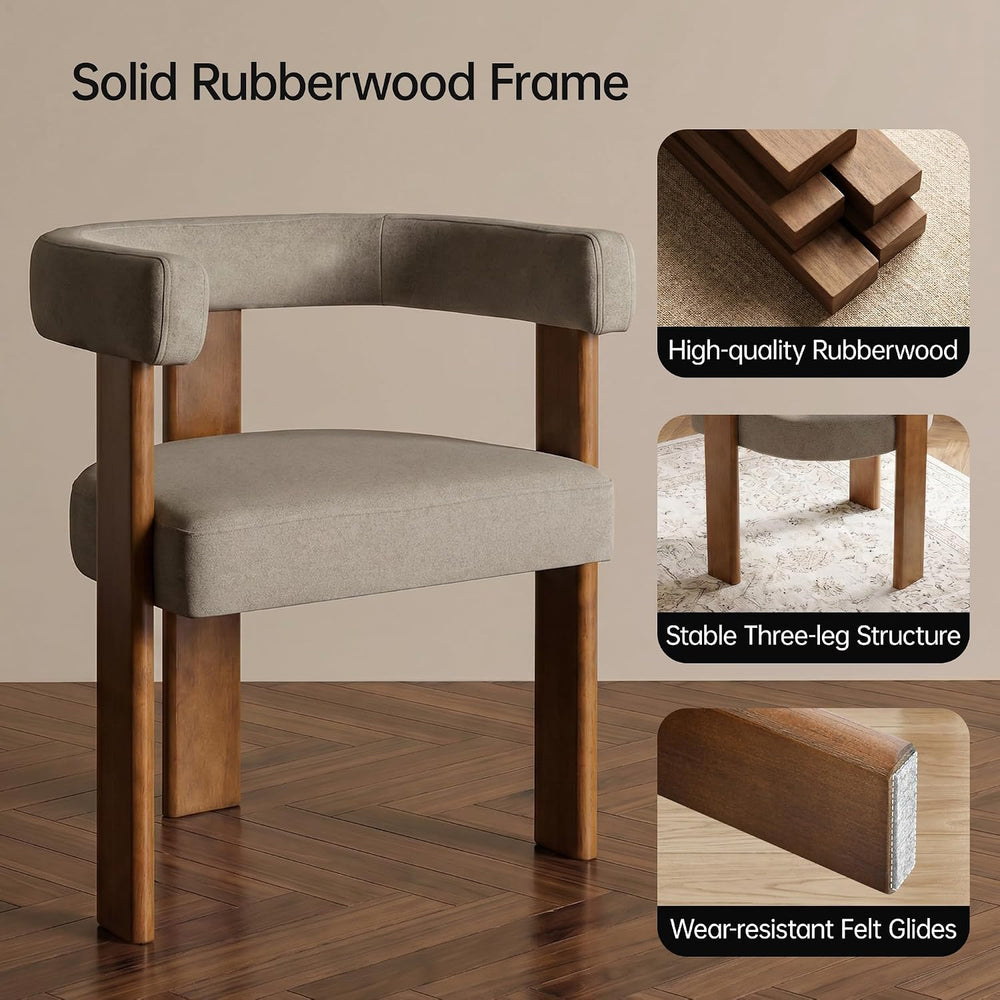 Usaint Wooden Barrel Dining Chairs Set of 4 with Walnut Wood Legs and Arm