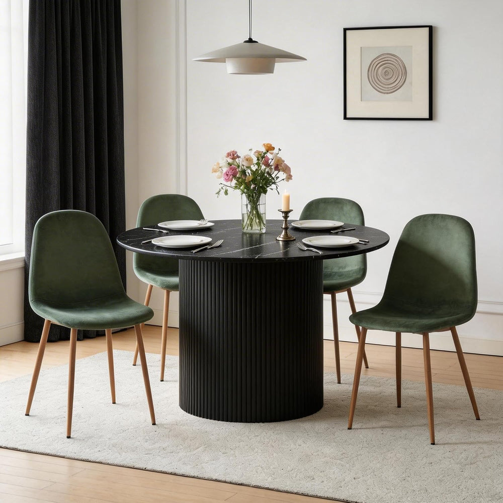 Dining Table Set for 4, Mid Century Modern 47 Inch Black Marble-Look Wooden R...
