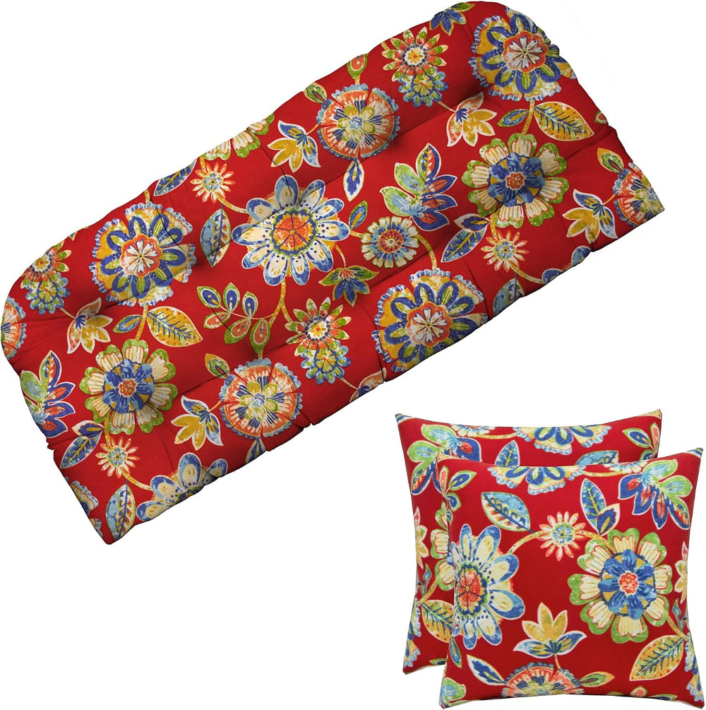 RSH DCOR Tufted Wicker Loveseat Settee Bench Cushion & Pillow Set of 2 | ...