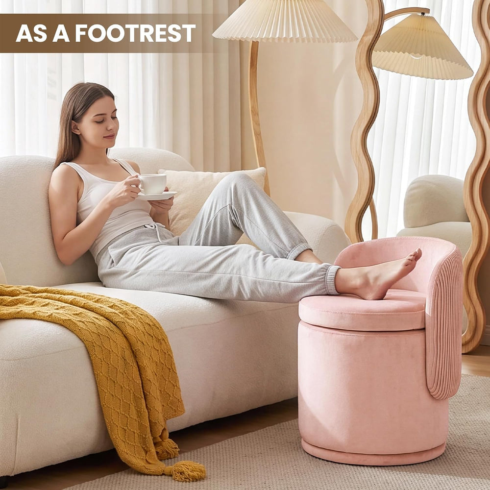 MALOL 360° Swivel Velvet Vanity Chair with Storage, Pink