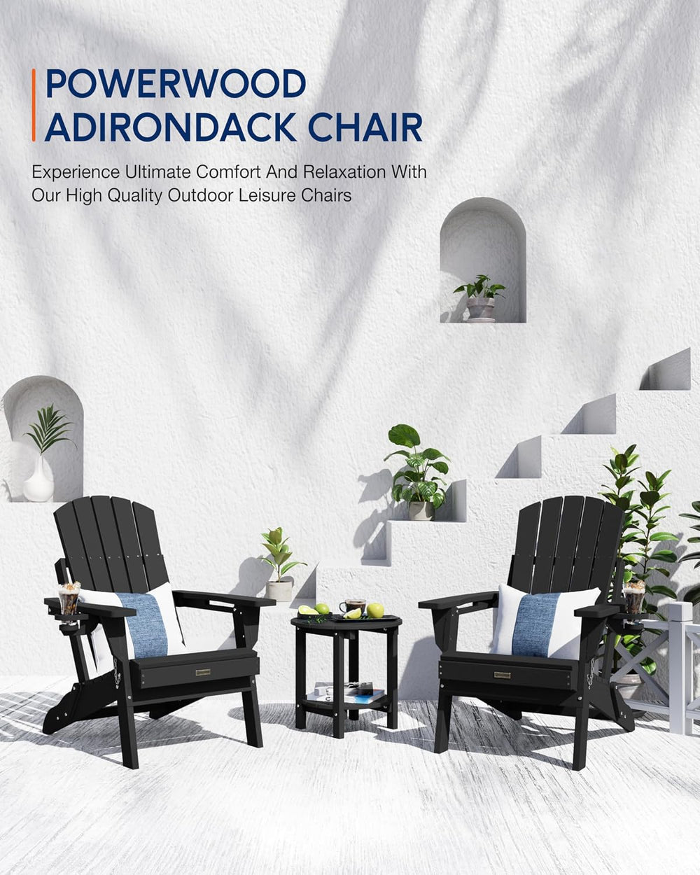 Adirondack Chair with Cup Holder: Folding Adirondack Chairs Plastic HDPE Mate...
