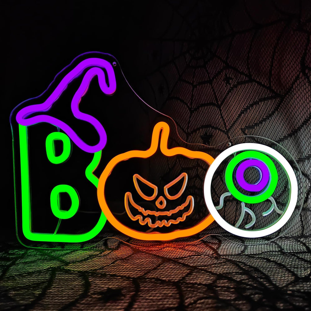 Halloween Neon Sign Boo Lights for Wall Pumpkin LED Signs for Bedroom Window ...