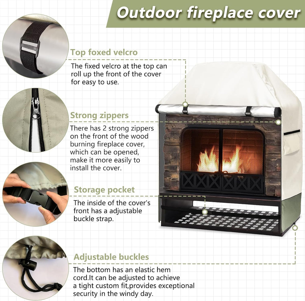 Outdoor Fireplace Cover, 42"W × 24"D × 48"H, Beige & Grayi...