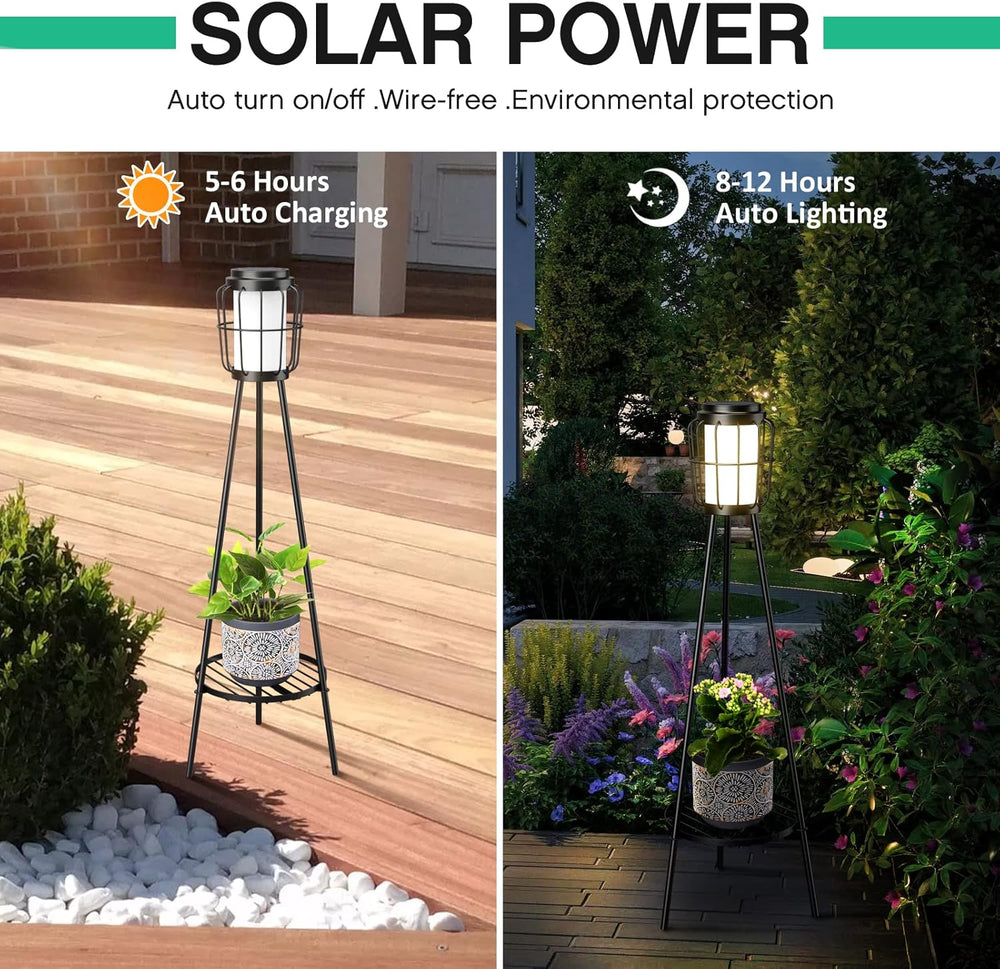 VISFLAIR 2 Pack Solar Lights with Plant Stand, Outdoor Floor Lamps, Waterproo...